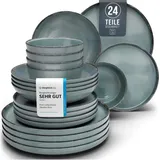 PURE LIVING INTERIOR DESIGN Rustic Tafelservice 24-tlg. 6 Personen rauchblau