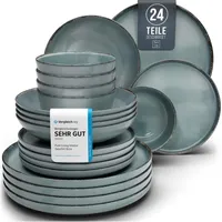 PURE LIVING INTERIOR DESIGN Rustic Tafelservice 24-tlg. 6 Personen rauchblau