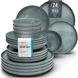 PURE LIVING INTERIOR DESIGN Rustic Tafelservice 24-tlg. 6 Personen rauchblau