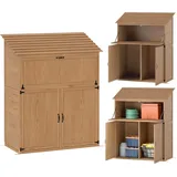 Outsunny Gartenschrank Holz, Geräteschuppen mit Stufen-Pultdach Ablage klappbar Tisch Doppeltüren 110 x 54 x 136 cm, wetterfest Geräteschrank,