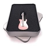 Onwomania Gitarre Musikinstrument Elektrogitarre Silber pink rosa Glitzer Strass USB Stick in Alu Geschenkbox 64 GB USB 2.0