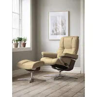 Stressless Fußhocker "Mayfair" Hocker Gr. B/H/T: 55cm x 41cm x 39cm, Leder PALOMA, Cross Base Braun, beige (sand paloma) mit Cross Base, Größe S, M & L, Holzakzent Braun