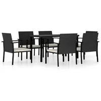 vidaXL 7-tlg. Garten-Essgruppe Poly Rattan Schwarz