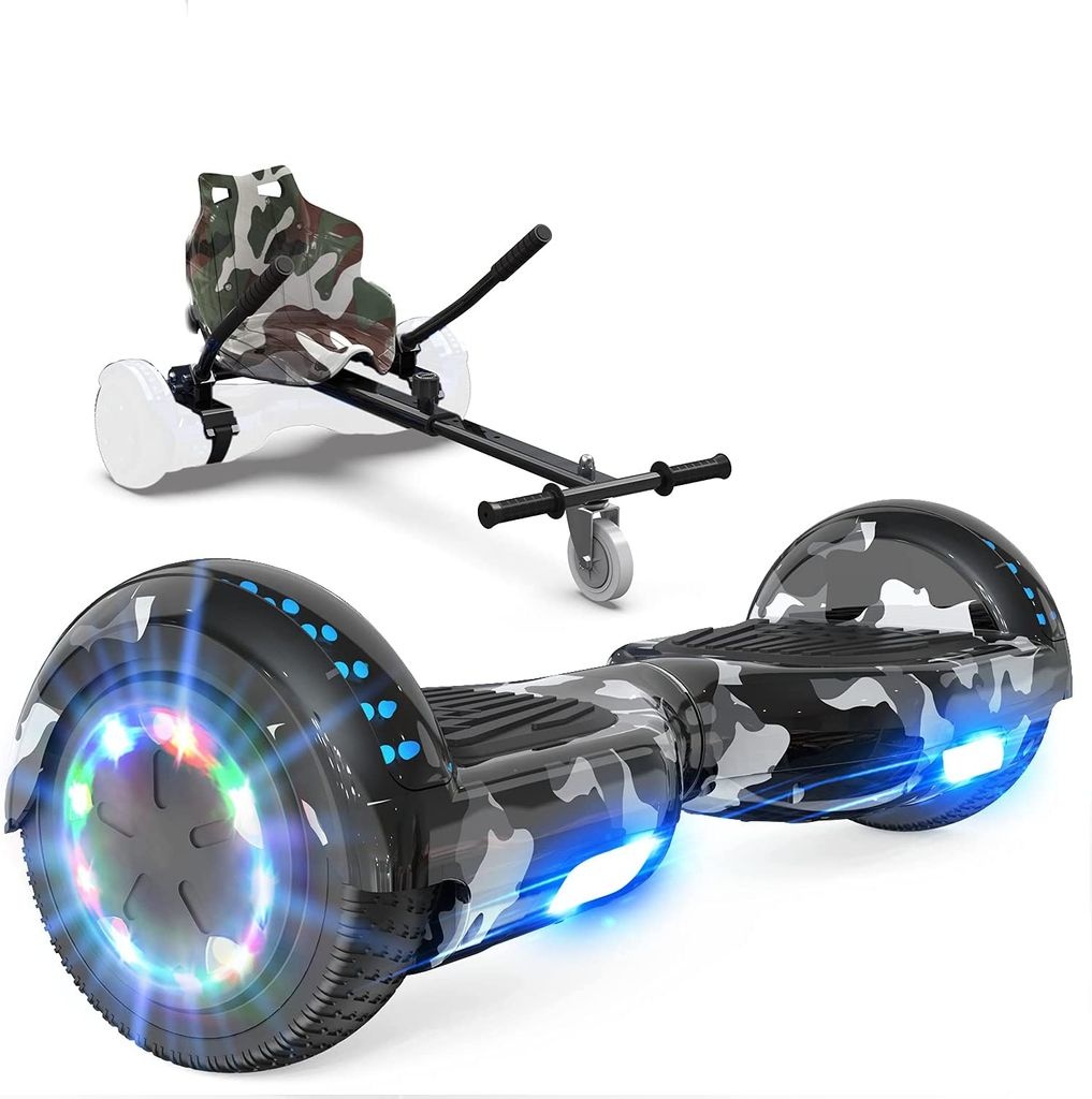 GeekMe Hoverboard mit Sitz, Hoverboards 6.5 Zoll Hoverkart,Hoverbaords Go-Kart mit Bluetooth-Lautsprecher LED-Leuchten, Geschenk für Kinder Jugend...