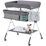 Vevor Wickeltisch, faltbare Wickelstation mit Seitenkorb, höhenverstellbarer tragbarer Wickeltisch mit feststellbaren Rädern, multifunktionaler Aufbewahrungs-Organizer fürs Kinderzimmer, dunkelgrau