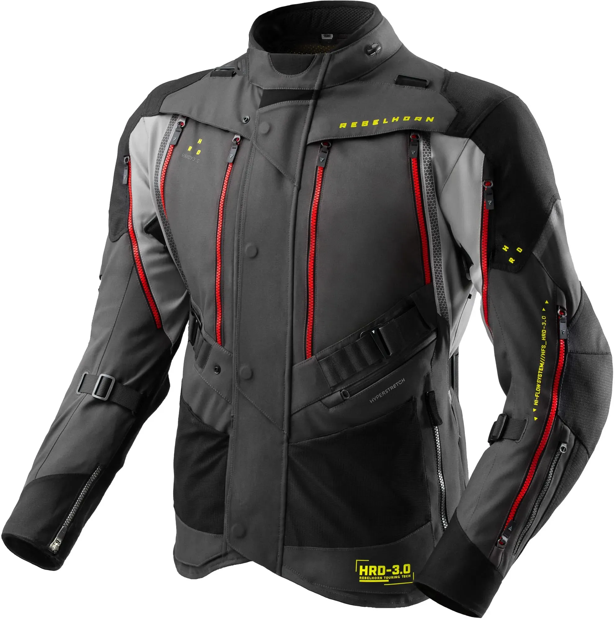 Rebelhorn Hardy 3.0 wasserdichte Motorrad Textiljacke, schwarz-grau-gelb, Größe XS für Männer