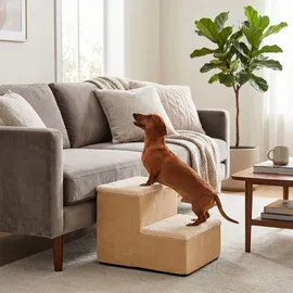 Relaxdays Hundetreppe 2 Stufen Beige 40 cm x 35 cm x 32 cm
