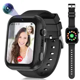 4G Smartwatch Kinder mit GPS und Telefon, Smart Watch Kinder mit WLAN Videoanruf Kamera SOS, IP67 Wasserdicht Kinder Smartwatch mit GPS Echtzeit-Ortung,Musik-Video-Player,Alarm (Schwarz, T45)