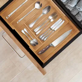 Relaxdays Besteckkasten Ausziehbar 5–7 Fächer 5 x 28-44,5 x 33,5 cm Bambus Braun