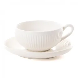 Teetasse und Untertasse Blütenblatt weiß x6 - Rund Amadeus Steingut
