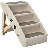 Rutschfeste Hundetreppe Klappbar Mit Halterung 4-stufen, Haustiertreppe Katzentreppe Mit Teppichboden 62,5 X 39 X 49cm Beige - Costway