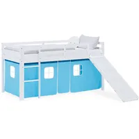 Homestyle4u Hochbett, Blau, Weiß, Textil, Kiefer, 90x200 cm, Kinder-