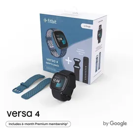 Fitbit Versa 4 aluminium graphit schwarz/schwarz inkl. Zusatzband blau