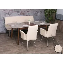 MCW Esszimmer-Set MCW-G55, 2er-Set Stuhl mit Armlehne+Sitzbank 180cm, Edelstahl gebürstet Stoff/Textil Chenille ~ creme