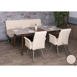 MCW Esszimmer-Set MCW-G55, 2er-Set Stuhl mit Armlehne+Sitzbank 180cm, Edelstahl gebürstet Stoff/Textil Chenille ~ creme
