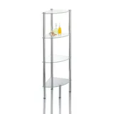 Ribelli Stand-Eckregal 'Kalundborg', Standregal für Bad & WC mit 4 Glasböden, rostfreies Badregal aus Glas & Chrom, Eck-Regal mit Wandmontage für festen Stand ca. 30 x 30 x 108 cm, Silber