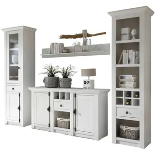 furn.design Wohnwand weiß Landhaus Schrankwand 4-teilig 293 x 207 cm, Wohnzimmer, Wohnwände, Anbauwände