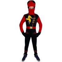 Foxxeo rotes Drachen Ninja Kostüm für Kinder - Größe 110-152 - roter Ninja Kämpfer für Jungen Fasching Karneval, Größe:134/140