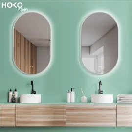 Hoko LED Ovalspiegel mit Metallrahmen 50x90 cm / Kaltweiß Badezimmer & Flur Touch-Sensor & Memory-Funktion - Weiß.