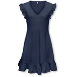 KIDS ONLY Sommerkleid KIDS ONLY "KOGHILLARY V NECK DRESS CS WVN", Mädchen, Gr. 122/128, N-Gr, navy blazer, Web, Obermaterial: 98% Polyester, 2% Elasthan, unifarben, figurumspielend Midi, V-Ausschnitt, Flügelärmel Rüschen, Kleider Sommerkleid