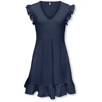 KIDS ONLY Sommerkleid KIDS ONLY "KOGHILLARY V NECK DRESS CS WVN", Mädchen, Gr. 122/128, N-Gr, navy blazer, Web, Obermaterial: 98% Polyester, 2% Elasthan, unifarben, figurumspielend Midi, V-Ausschnitt, Flügelärmel Rüschen, Kleider Sommerkleid