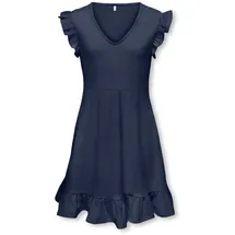 KIDS ONLY Sommerkleid KIDS ONLY "KOGHILLARY V NECK DRESS CS WVN", Mädchen, Gr. 122/128, N-Gr, navy blazer, Web, Obermaterial: 98% Polyester, 2% Elasthan, unifarben, figurumspielend Midi, V-Ausschnitt, Flügelärmel Rüschen, Kleider Sommerkleid