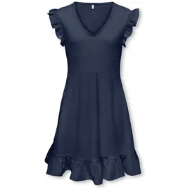 KIDS ONLY Sommerkleid KIDS ONLY "KOGHILLARY V NECK DRESS CS WVN", Mädchen, Gr. 122/128, N-Gr, navy blazer, Web, Obermaterial: 98% Polyester, 2% Elasthan, unifarben, figurumspielend Midi, V-Ausschnitt, Flügelärmel Rüschen, Kleider Sommerkleid