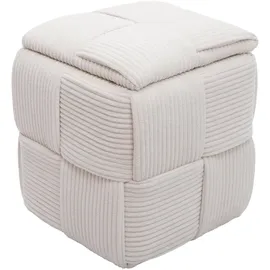Mendler Hocker HWC-Q47 Cord 43 x 40 x 40 cm Beige