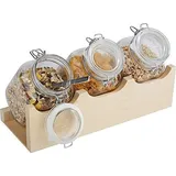 APS 13965 Buffet-Ständer GOOD MORNING, 43 x 17 cm, H: 13,5 cm, Ahorn, massiv, 4-teiliges Set: 1 Holzständer und 3 Gläser