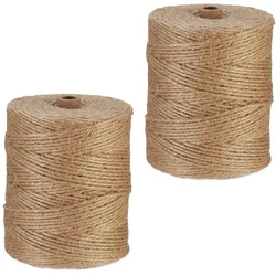 Relaxdays Juteschnur 3 mm, 2 Rollen Jutegarn je 300 m, biologisch abbaubar, Basteln, Garten, Verpackung, Kordel, natur