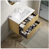 MODFU Waschtisch Badezimmerwaschtisch (Gestreifter Sperrholz Schrank mit 2 Schubladen., 1-St) 39 cm x 50 cm x 75 cm