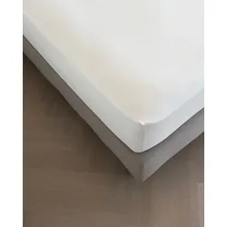 Spannbettlaken KAYORI "Tara", beige (natur), B:200cm L:220cm, Jersey-Elasthan, Obermaterial: 95% Baumwolle, 5% Elasthan (LYCRA), Laken, Hergestellt aus GOTS-zertifizierter Bio-Baumwolle