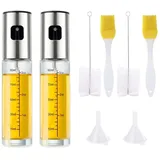 HXSYKJDM 2 Stück Ölsprüher zum Kochen, 100ml Sprühflasche mit Skala, Multifunktional Ölsprüher Set mit Trichter Reinigungsbürste Silikonpinsel für BBQ Salate Backen