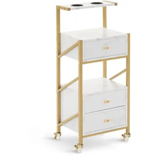 MCombo M Mcombo Friseurwagen mit Rollen & 3 Schubladen, Rollwagen, Servierwagen, Salon Trolley mit 2 Ablagen & 2 Föhnhalter, Moderner Arbeitswagen