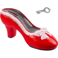 große Spardose - Schuhe - High Heels - rot - mit Schlüssel und Schloss - 21 cm - groß - stabile Sparbüchse - aus Porzellan/Keramik - Sparschwein - Highheels..