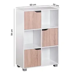 Kadima Design Moderne Holz Bücherregal mit 6 Fächern - Stilvoller Sonoma Eiche Akzent, Weiße Farbe, Robust. 60x30x94 cm