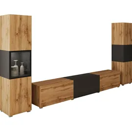 INOSIGN Wohnwand BERLIN III, Vitrine Türschlag links/rechts wechselbar, (Komplett-Set, 3-St), moderne grifflose Mediawand Breite 260 cm, Vitrine mit Verglasung beige|schwarz