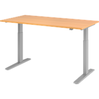 Hammerbacher elektrisch höhenverstellbarer Schreibtisch buche rechteckig, C-Fuß-Gestell silber 160,0