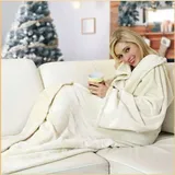 Kuscheldecke, Fleecedecke Snuggle mit Ärmel creme beige 150x180cm