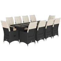 vidaXL 11-tlg Garten-Bistro-Set mit Kissen Schwarz Poly Rattan Modell 11