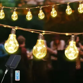 salcar Lichterkette LED 10M Hanfseil 20 Glühbirnen Solar wetterfest Warmweiß