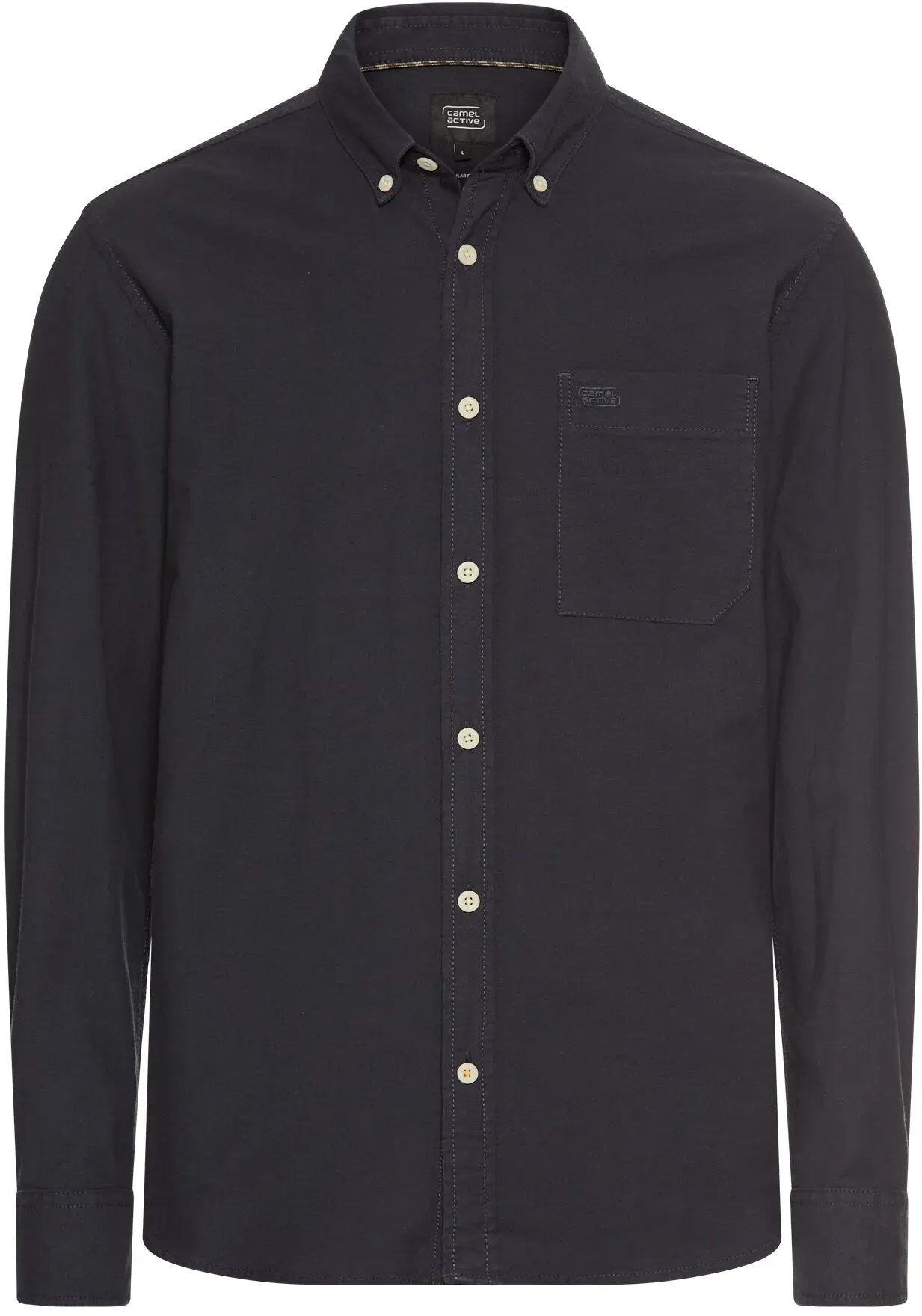 Langarmhemd CAMEL ACTIVE, Herren, Gr. M, N-Gr, schwarz navy, Web, Obermaterial: 96% Baumwolle, 4% Elasthan, gestreift, regular fit taillenbedeckt, Manschette, Hemden, mit Logo Stickerei