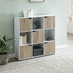 Kadima Design Standregal mit 9 Fächern, Weiß/Sonoma, Stauraum für Bücher/Dekoration. 89x29x91 cm