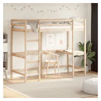furnicato Bett Hochbett mit Schreibtisch 90x200 cm Massivholz Kiefer (1-tlg) braun
