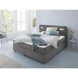 Boxbett INOSIGN "Luan", grau, B:187cm L:211cm, Komplettbetten, Boxspringbett, Schubkästen, LED-Beleuchtung und Topper, in Breite 120 cm und 180 cm