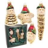 Krebs Glas Lauscha Christbaumschmuck »Xmas Night "Weihnachtsmanngesichter"«, (Set, 4 tlg.), goldfarben