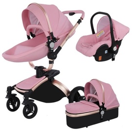 TPFLiving Luxus Kombi-Kinderwagen 3in1 Set - Modell 5 Kunstleder - Braun