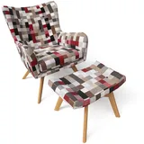 Supellex Sessel Manhattan mit Hocker Design Patchwork kariert bunt gedeckt