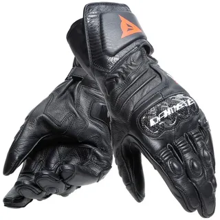 Dainese Carbon 4 Long Lady Gloves, Lange Sport-Motorradhandschuhe aus Schafsleder mit Knöchelschützern aus Carbon, Frau, Schwarz/Schwarz/Weiß, L