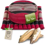 livasia Meditationskissen Yogakissen Set L - Zafu Ø 38x15cm / Matte 50x50x4,5cm, Kapok, vegan, handgefertigt rot|schwarz